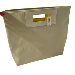 Clinique Light Green Patent Leather Tote Bag with Yellow Interior